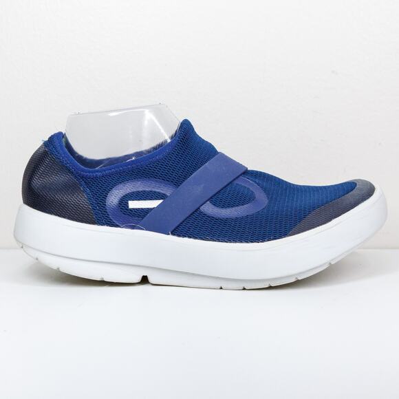 OOFOS OOmg eeZee Low Mesh Foam Recovery Sneakers Blue White Mens Sz 9 - Picture 1 of 9